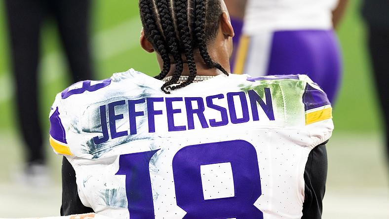 Close-up of Justin Jefferson’s jersey during the Wild Card game.