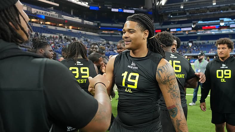 Tyrion Ingram-Dawkins after completing drills at the NFL Combine.