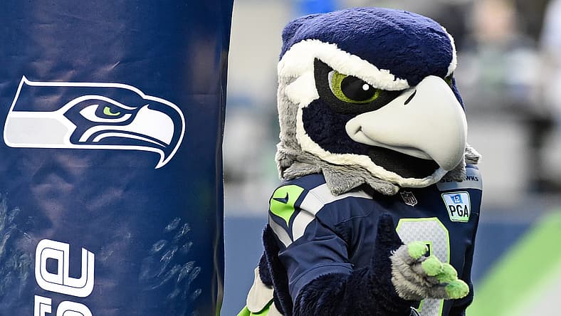 Seahawks mascot BLITZ, one year after Shaquill Griffin was drafted.