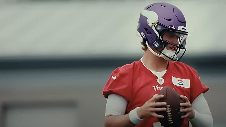 Vikings quarterback J.J. McCarthy, who could shock people in 2025, at OTAs in May.