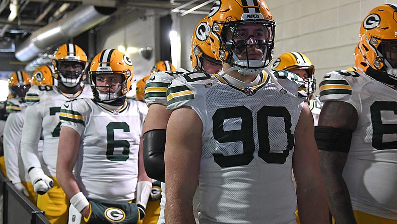 Lukas Van Ness waits in the tunnel before the Packers' playoff game against the Eagles. Green Bay Packers offseason