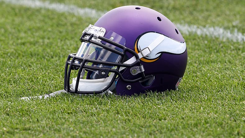 a Vikings helmet at training camp