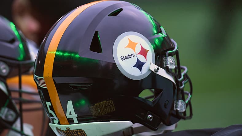 A Steelers helmet on display in 2024.