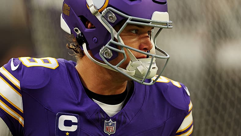 J.J. McCarthy takes the field before the Vikings face the Falcons.