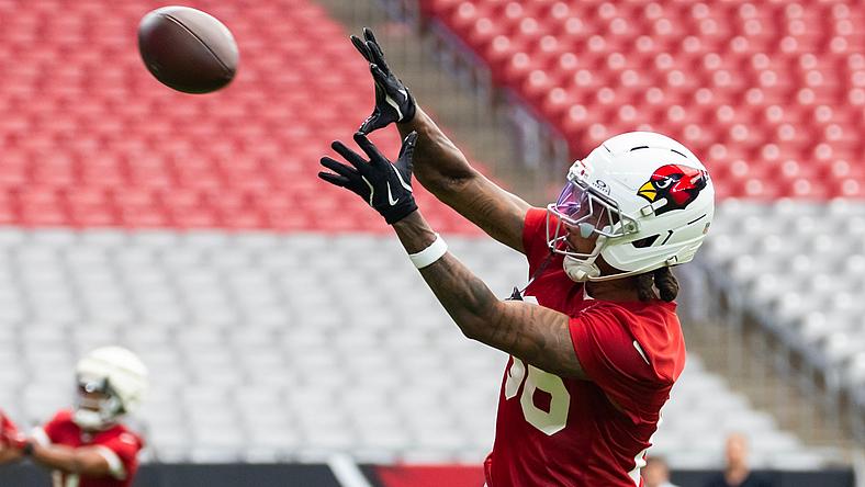 Trishton Jackson during Cardinals training camp at State Farm Stadium in 2025.
