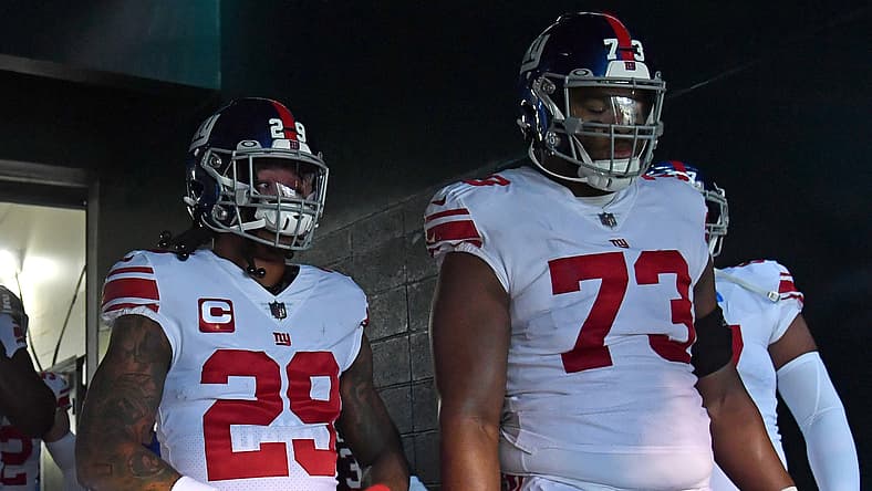 New York Giants safety Xavier McKinney and tackle Evan Neal in 2022
