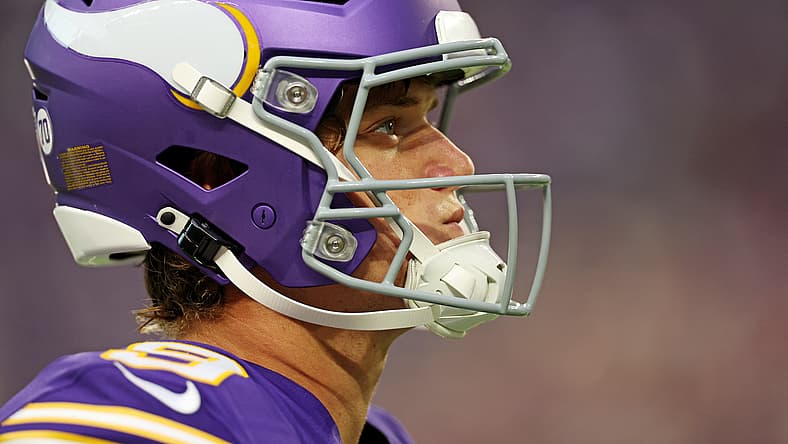 J.J. McCarthy takes the field at U.S. Bank Stadium before facing the Atlanta Falcons in Minneapolis.