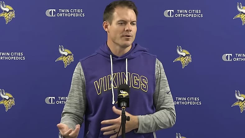 Vikings head coach Kevin O'Connell talking to reporters on November 3rd, 2025.