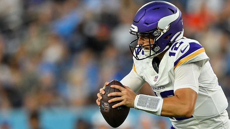 Vikings QB Max Brosmer in the preseason of 2025