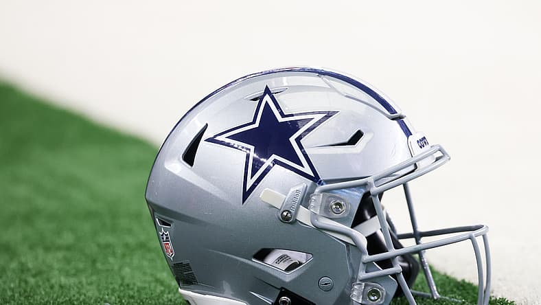 A Dallas Cowboys helmet on the field in 2025