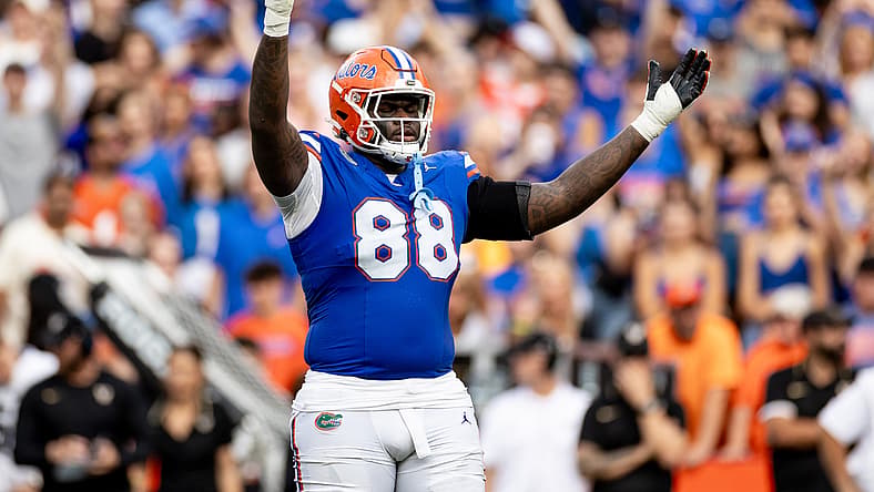 Caleb Banks hypes the Florida crowd during a game against Vanderbilt.