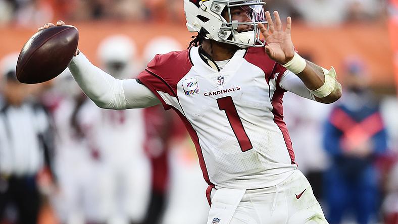 Kyler Murray throws a pass for the Arizona Cardinals during a game against the Cleveland Browns at FirstEnergy Stadium.
