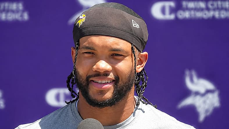 Kyler Murray speaks with reporters after Vikings minicamp practice. Vikings playoff win drought