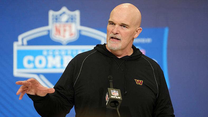 Dan Quinn speaks with reporters at the NFL Scouting Combine in Indianapolis. Vikings Super Bowl odds
