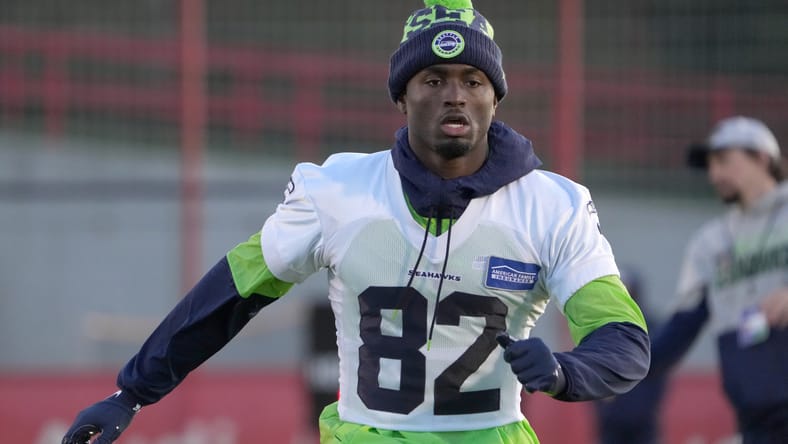 Laquon Treadwell practices with the Seahawks in Munich, Germany.