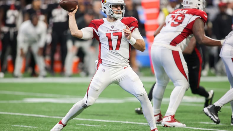 David Blough throws a pass for the Cardinals against the Falcons.