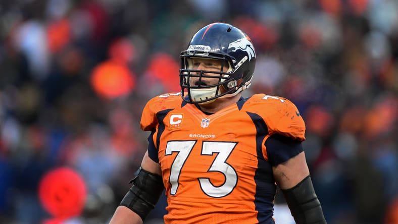 Chris Kuper lines up at guard for the Broncos during a playoff game.
