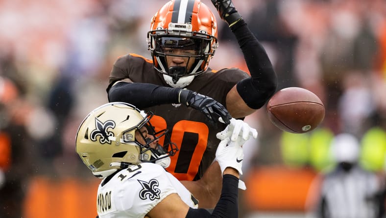 Greg Newsome breaks up a late-game pass against the Saints. Newsome II is in the Vikings trade rumor in the summer of 2025.