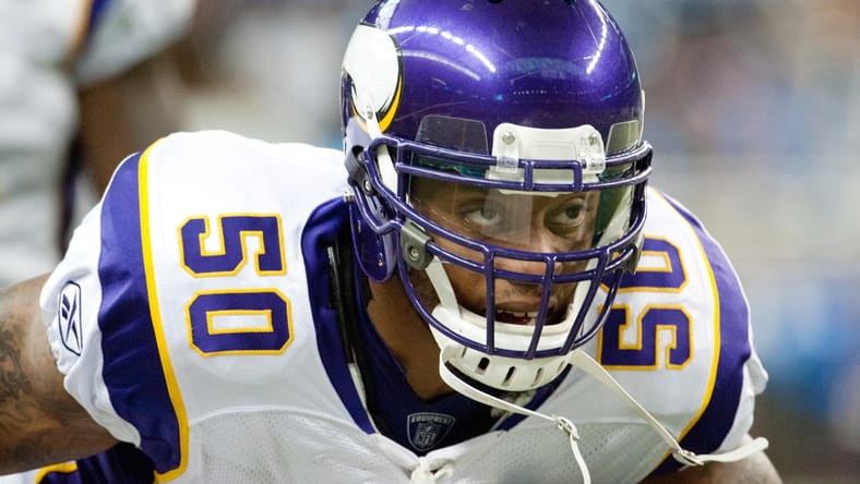 Vikings linebacker Erin Henderson stands on the field before a game at Ford Field. Erin Henderson blasts Kevin O’Connell.