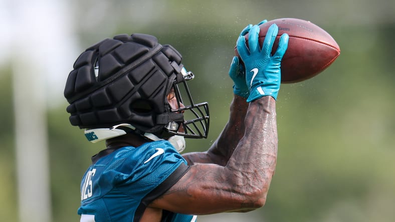 Tim Jones takes part in Jaguars training camp at Miller Electric Center.