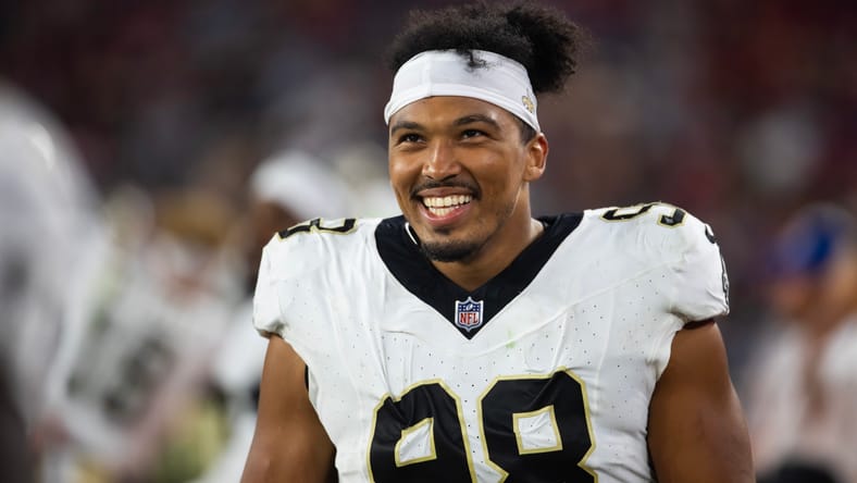 Payton Turner lined up on defense during a Saints preseason game against the Arizona Cardinals.