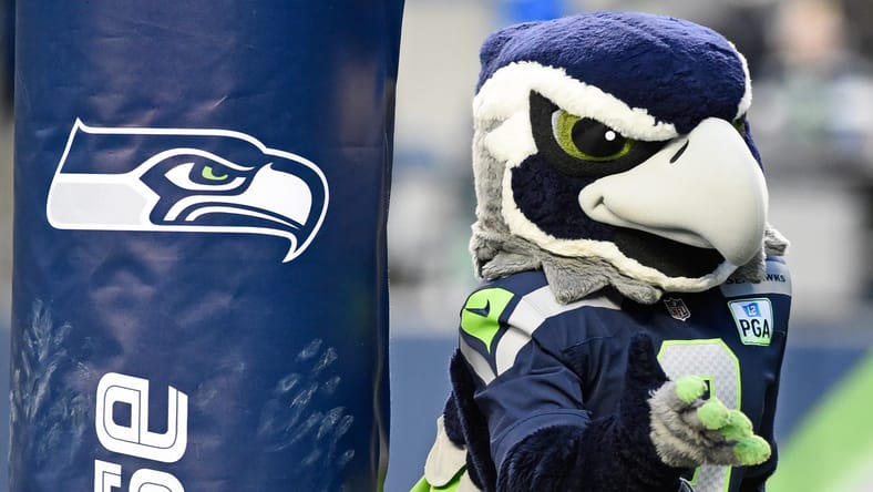 Seahawks mascot BLITZ, one year after Shaquill Griffin was drafted.