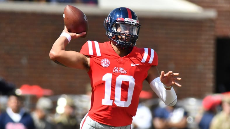 Mississippi quarterback Jordan Ta'amu winds up for a throw in a 2018 game against Southern Illinois.