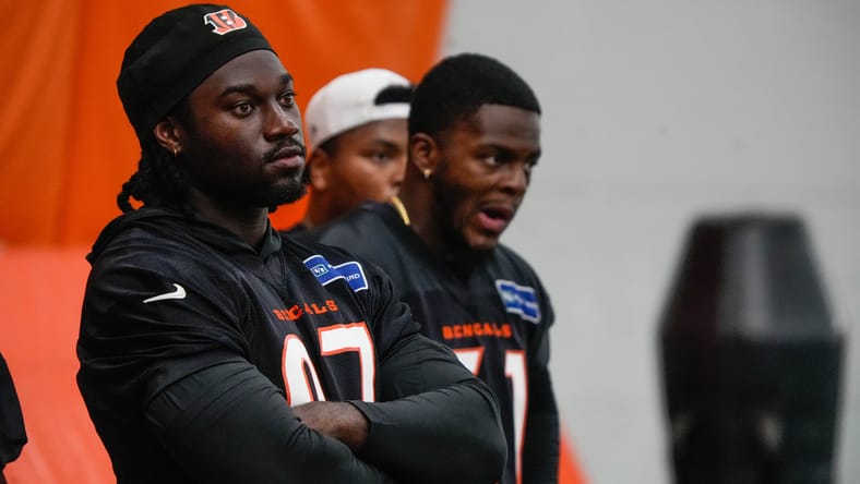 Shemar Stewart (97) participates in Cincinnati Bengals offseason practice on May 20, 2025.