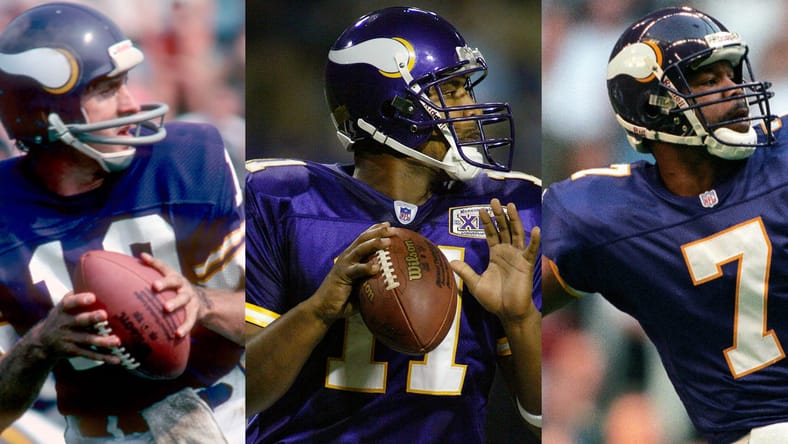 Vikings QBs Fran Tarkenton, Daunte Culpepper, and Randall Cunningham. VT ranks all Vikings QB in the summer of 2025.