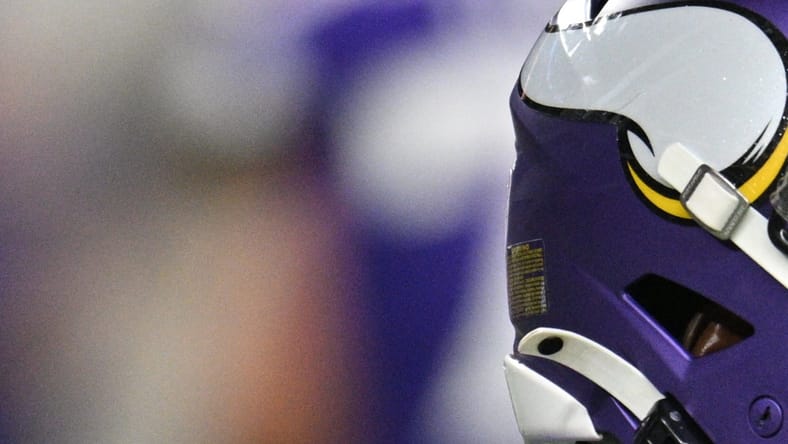 Helmet of former Vikings WR Brandon Powell in 2023.