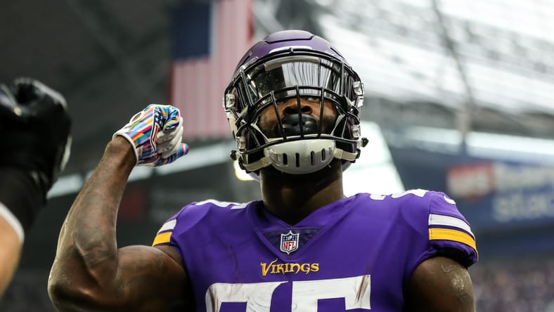 Latavius Murray celebrates touchdown vs. Cardinals on Oct. 14, 2018.