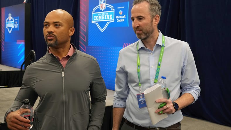 Falcons GM Terry Fontenot and VP David Bassity at the NFL Scouting Combine.