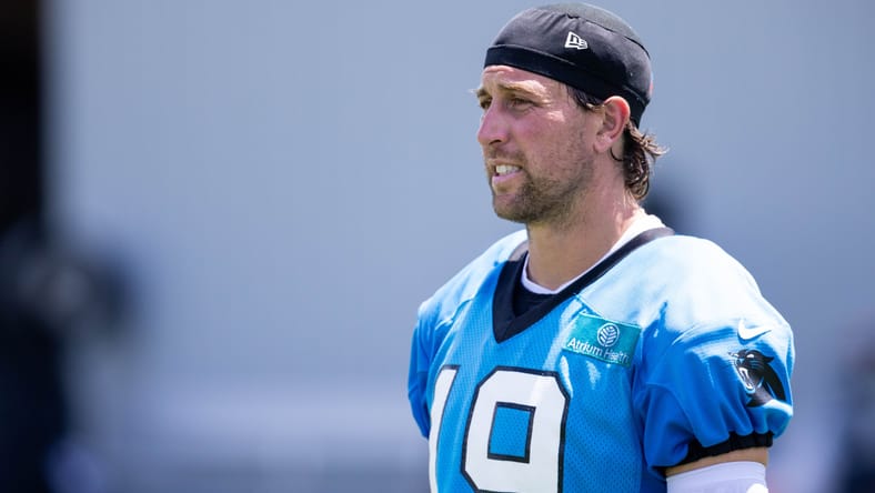 Adam Thielen at Panthers training camp in 2025.