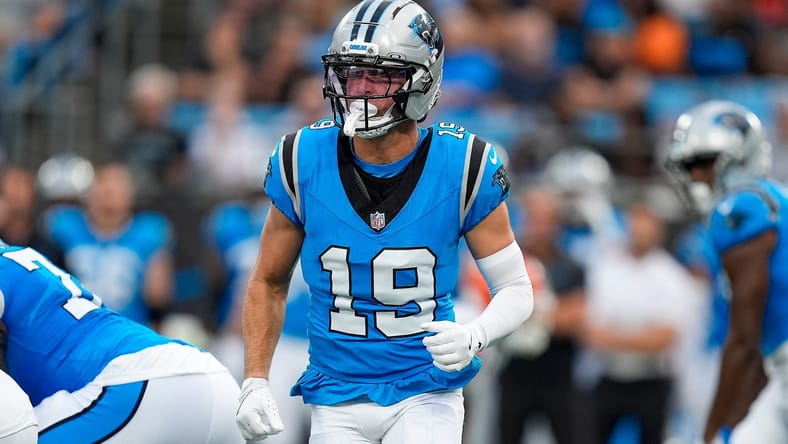Adam Thielen in 2025 with the Carolina Panthers in the preseason.