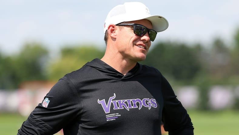 Kevin O'Connell, the Vikings head coach, at 2025 training camp.