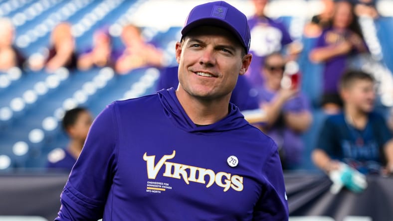 Vikings head coach Kevin O'Connell in the 2025 preseason.