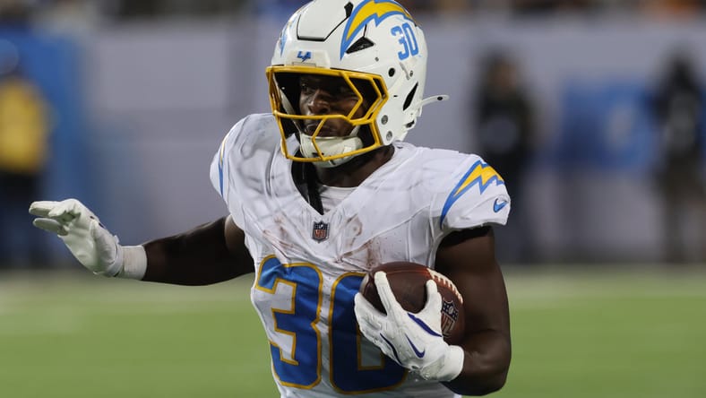 Chargers RB Kimani Vidal in the 2025 preseason.