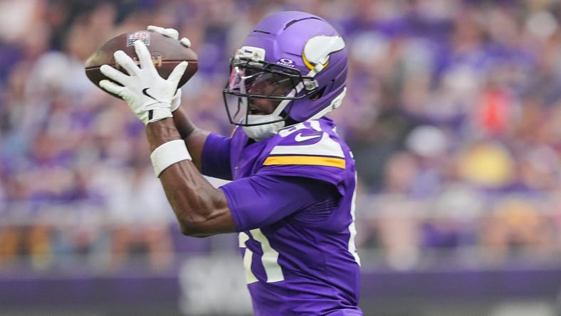 Vikings WR Lucky Jackson in a preseason game in 2025.