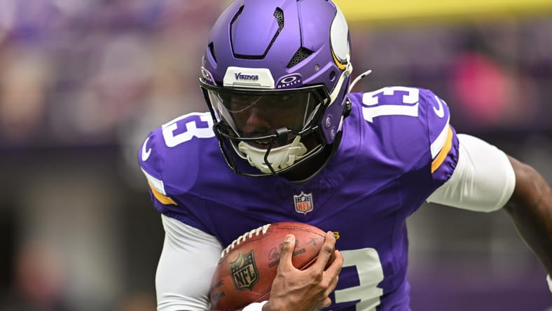 Minnesota Vikings wide receiver Tai Felton warms up before a preseason game against the Houston Texans.