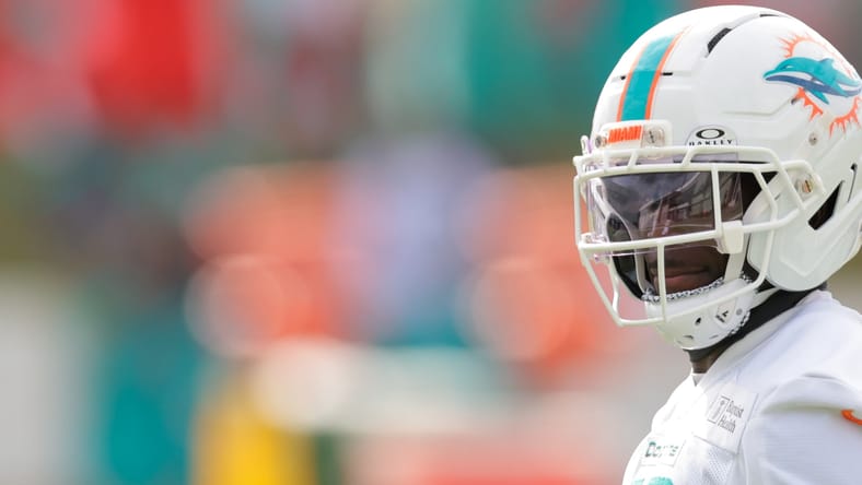 Tyreek Hill in 2025 at Dolphins training camp