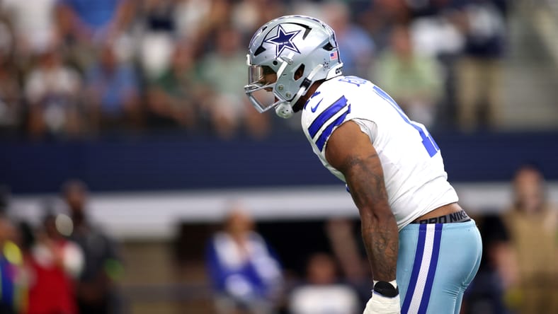 Micah Parsons reacts after a sack against the Jets in 2023.