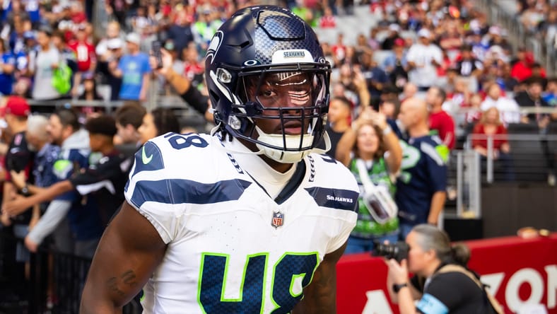 Tyrice Knight lines up for the Seahawks against the Cardinals.