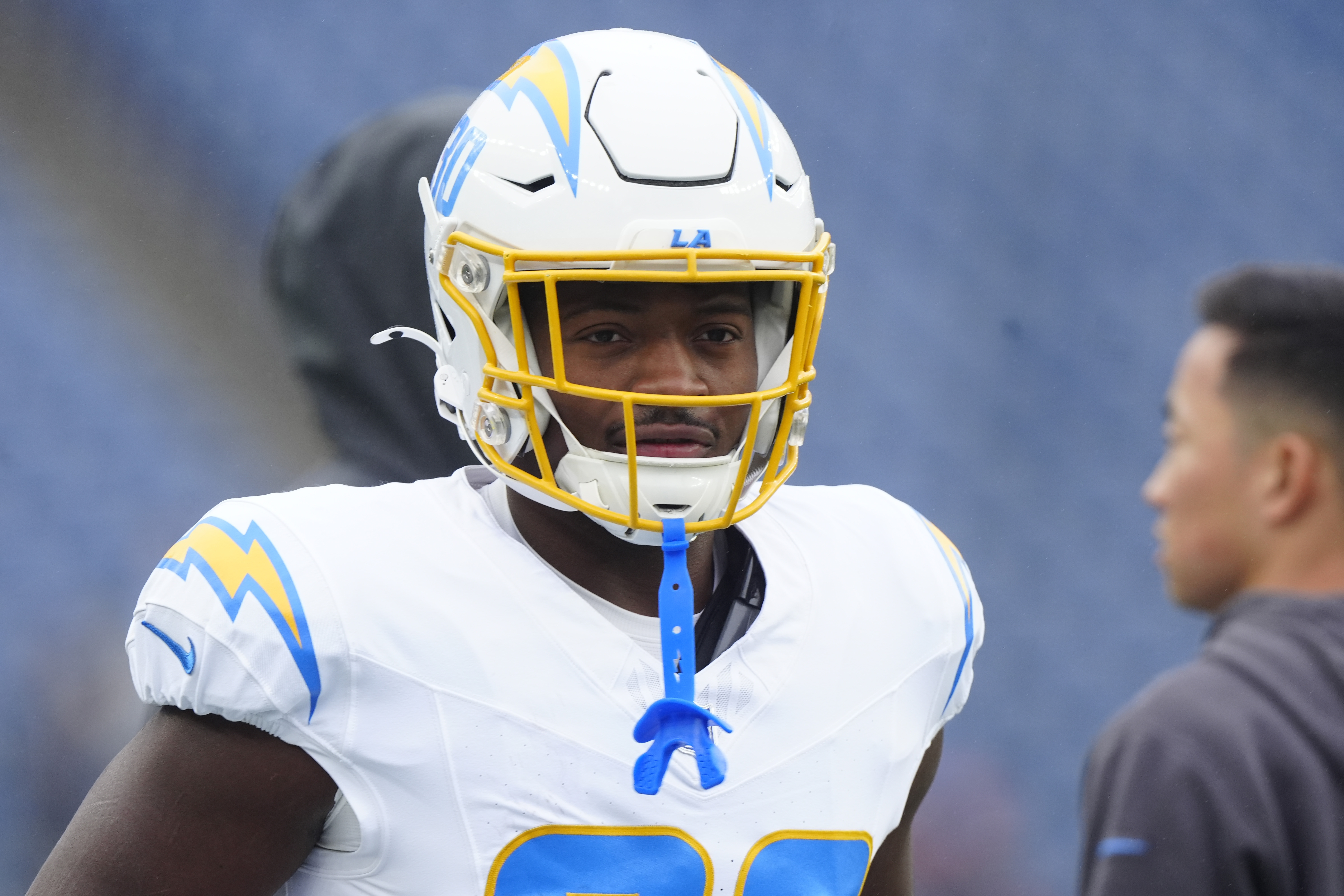 Kimani Vidal before the Chargers’ game against the Patriots.