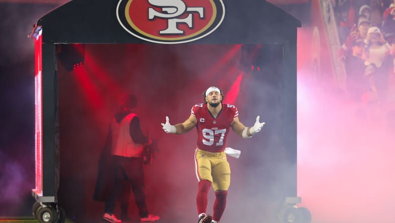 Nick Bosa during a 49ers game against the Lions in December 2024. Right before the playoffs.
