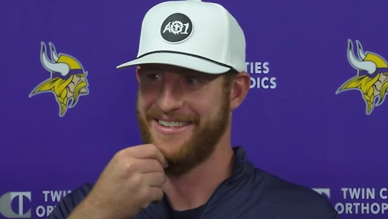 Carson Wentz speaks to reporters ahead of a Week 3 Vikings game