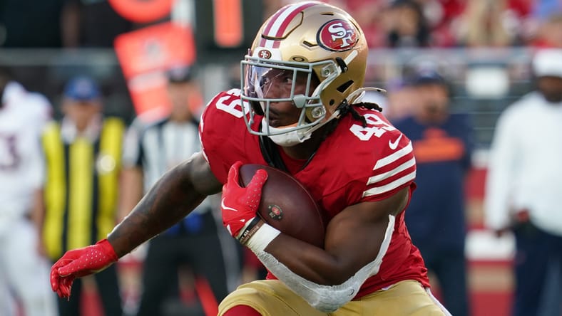 49ers RB Corey Kiner in the preseason of 2025. He signed with the Vikings in September 2025.