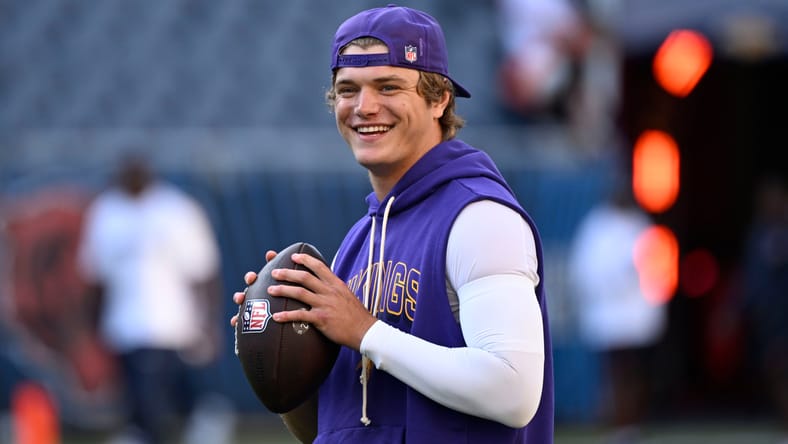 J.J. McCarthy practices before the Vikings’ divisional game against the Bears.