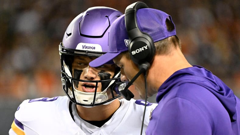 J.J. McCarthy and Kevin O'Connell for the Vikings in Week 1 of 2025.