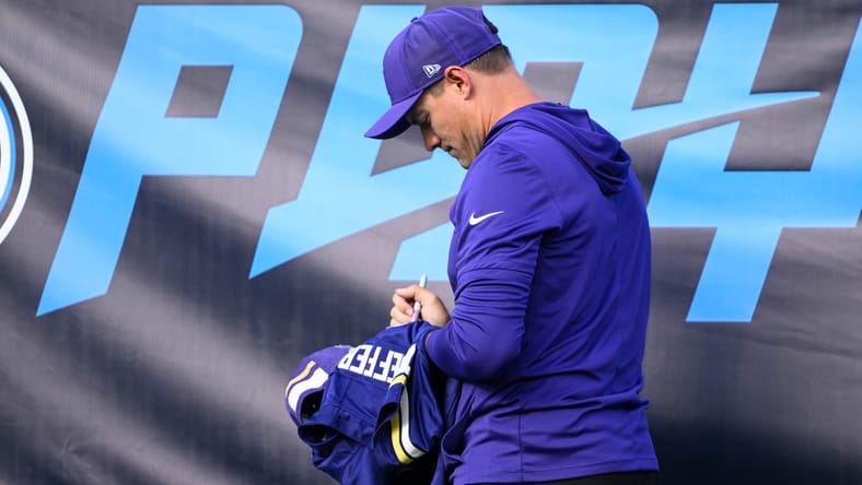 Vikings HC Kevin O'Connell in the 2025 preseason after the Vikings have shaken up everything.