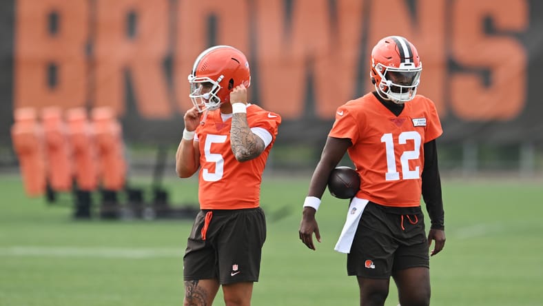 Dillon Gabriel and Shedeur Sanders, two Cleveland Browns QBs, in 2025